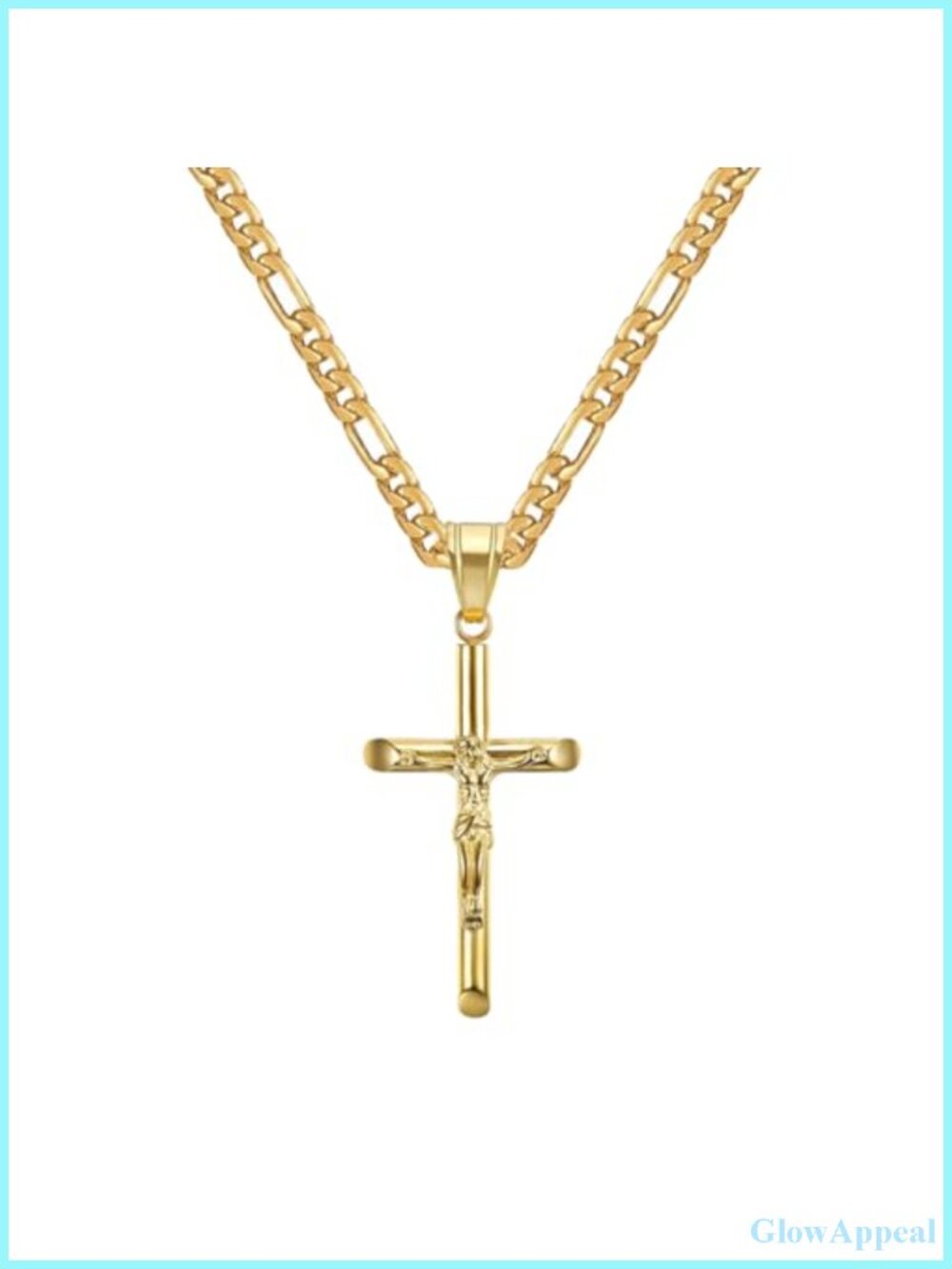 18k Gold Plated Stainless Steel Crucifix Cross Pendant Necklace with Jesus